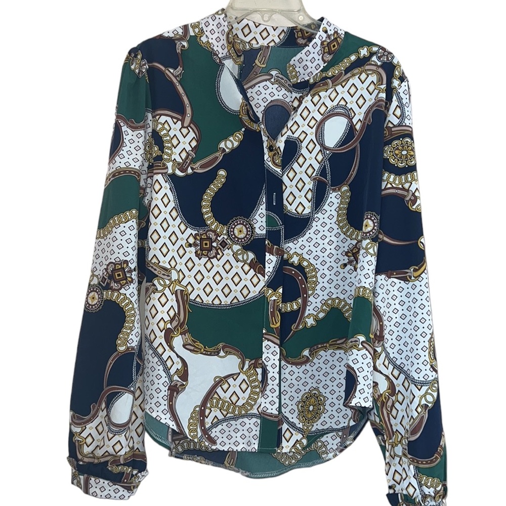 Chain Print Multicolor Button Down Shirt Size Medium